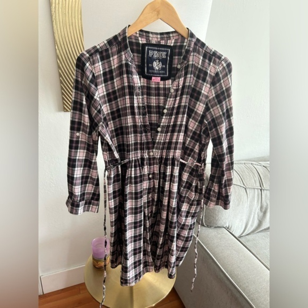 VICTORIA’S SECRET PINK Plaid  Shirt Dress Size L Academia